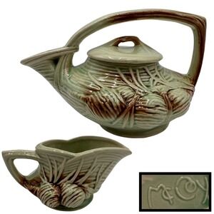Vintage McCoy Pottery Pinecone Lidded Teapot and Open Sugar Bowl Set Collectible